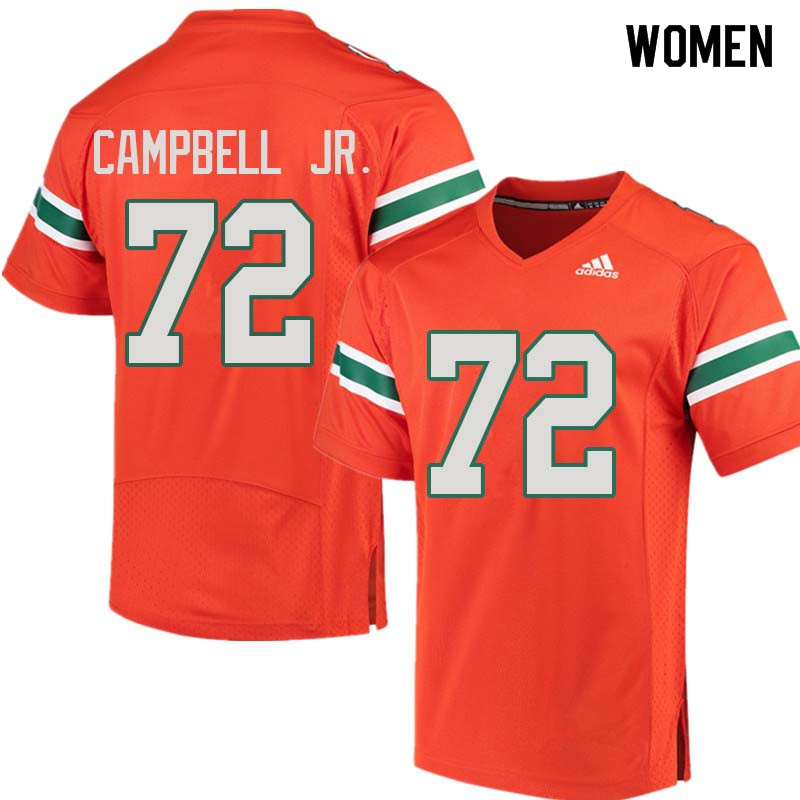 Women Miami Hurricanes #72 John Campbell Jr. College Football Jerseys Sale-Orange - Click Image to Close